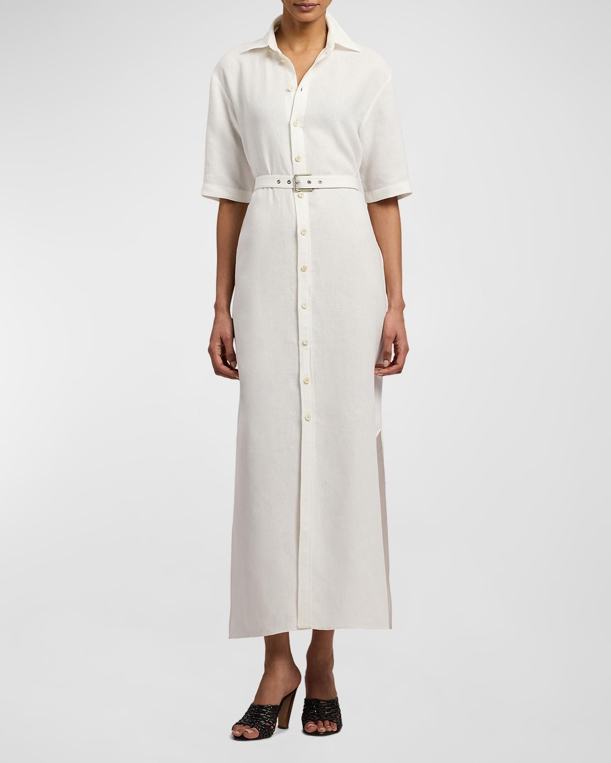 Ralph Lauren Collection Linen Short-Sleeve Belted Midi Shirtdress