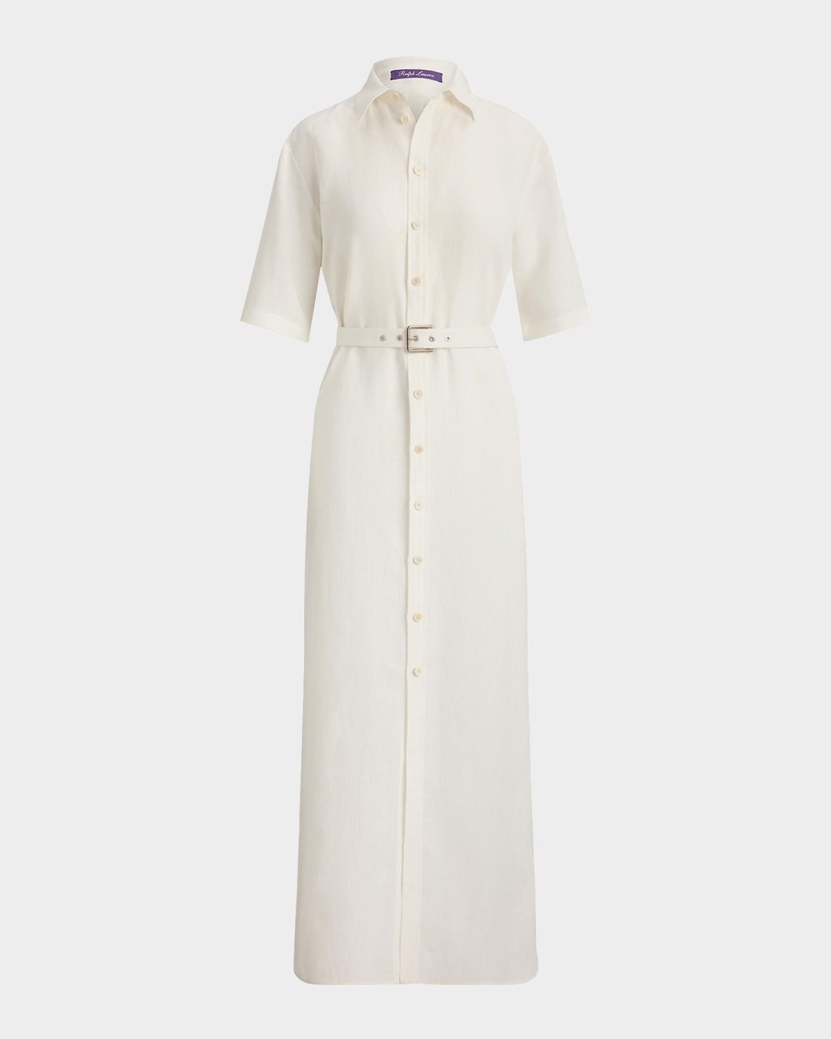 Ralph Lauren Collection Linen Short-Sleeve Belted Midi Shirtdress
