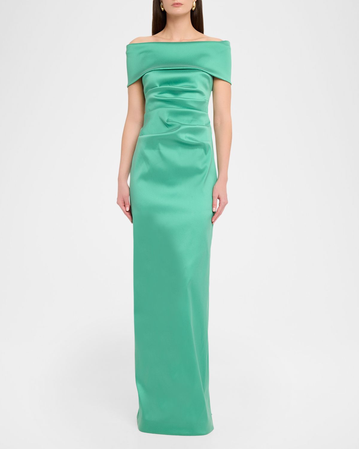 Rickie Freeman for Teri Jon Off-Shoulder Mikado Column Gown