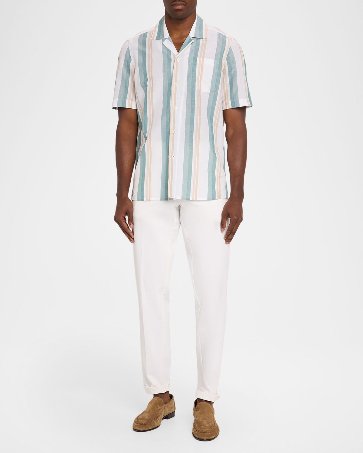 Isaia Men 's Cotton-Linen Striped Shirt