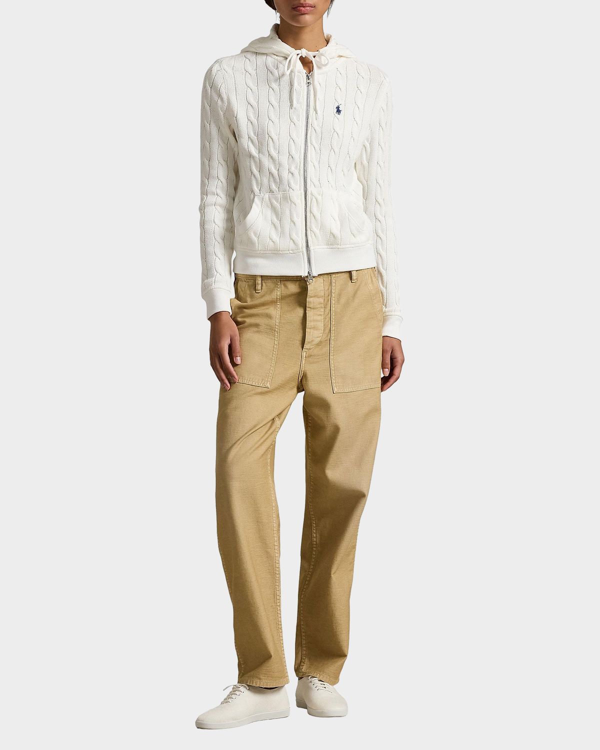 Polo Ralph Lauren Cable-Knit Zip-Front Cotton Hooded Sweater