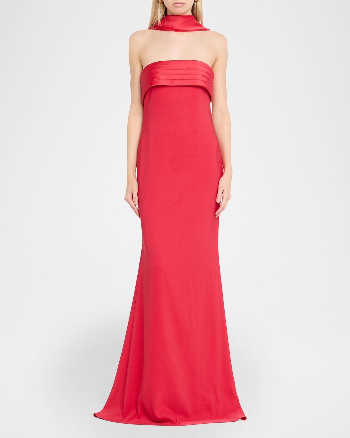 Badgley Mischka Strapless Crepe A-Line Evening Gown