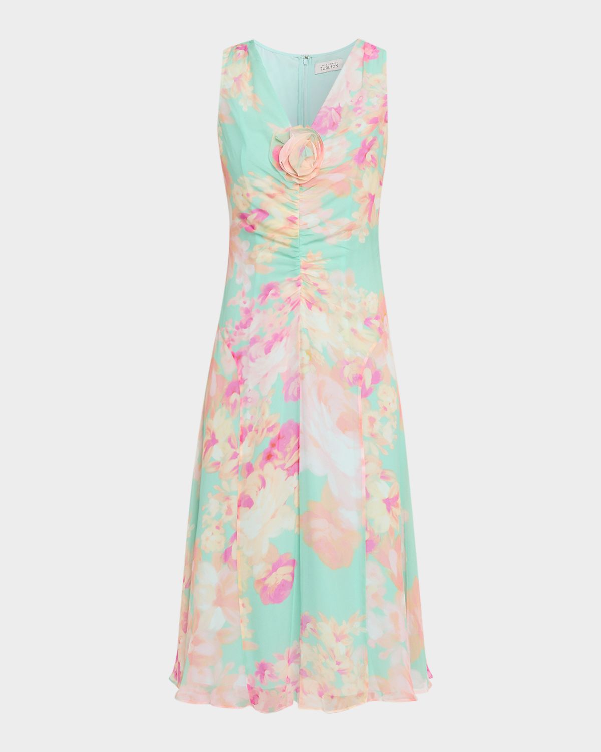 Rickie Freeman for Teri Jon Floral-Print Silk Chiffon Midi Dress