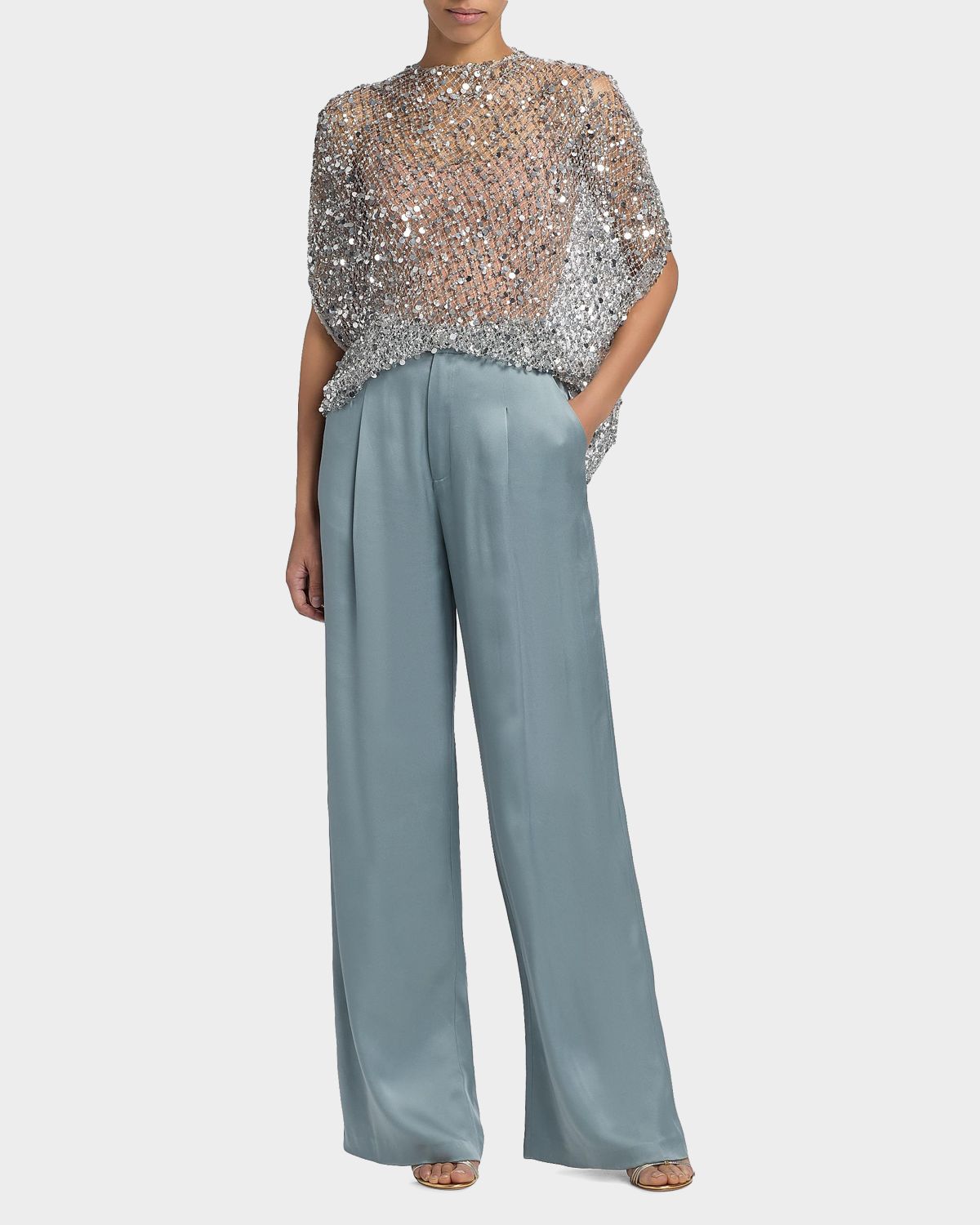 LAPOINTE High-Rise Pleated Satin Wide-Leg Pants