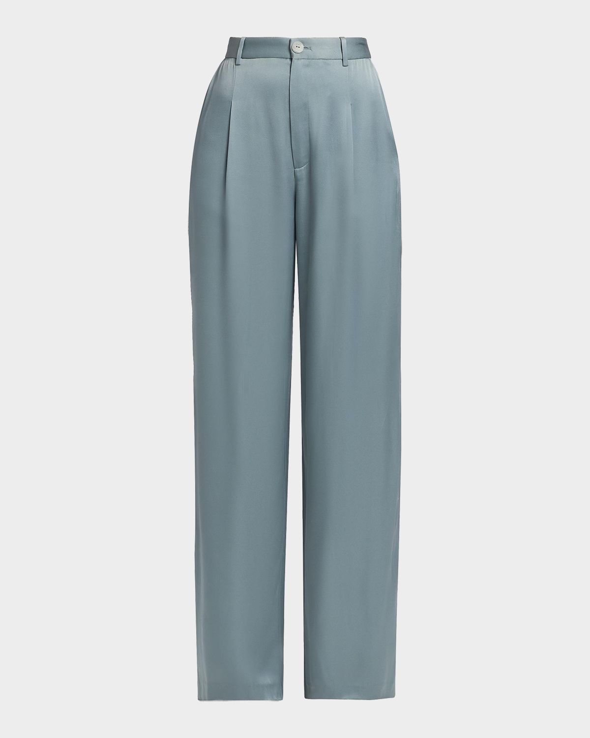 LAPOINTE High-Rise Pleated Satin Wide-Leg Pants
