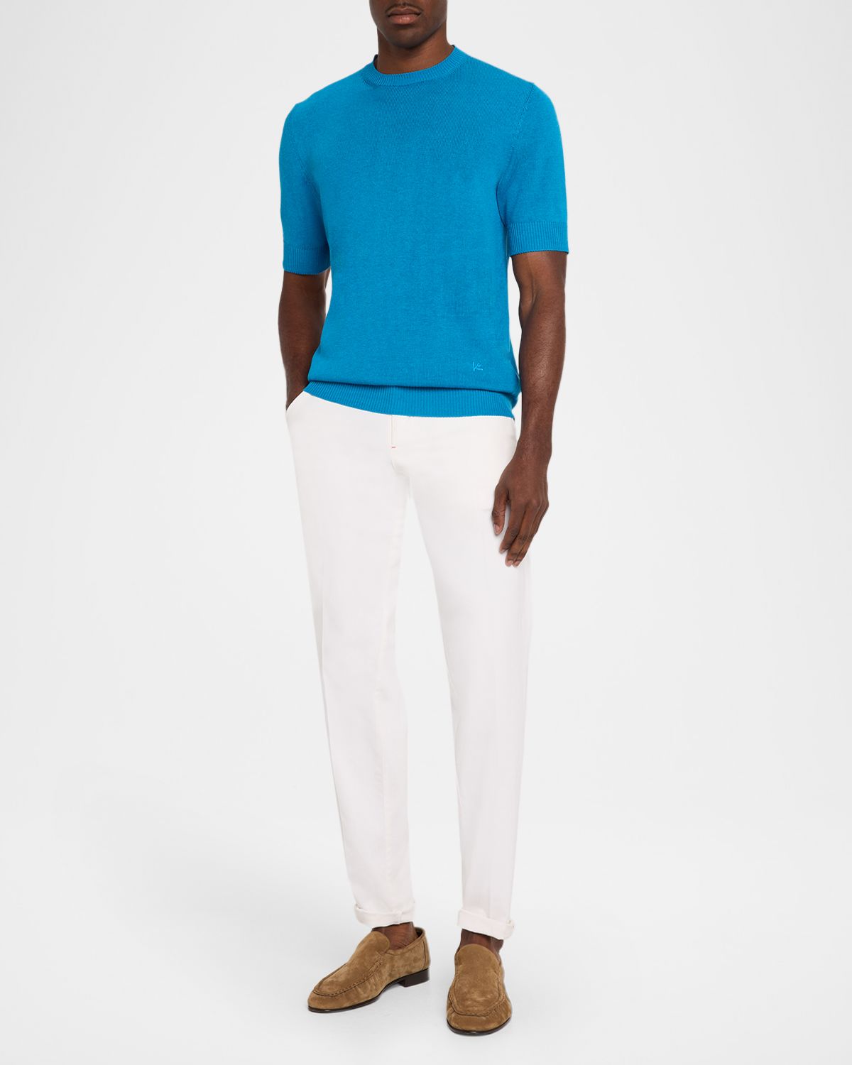 Isaia Men 's Linen-Silk Short-Sleeve Shirt, Teal