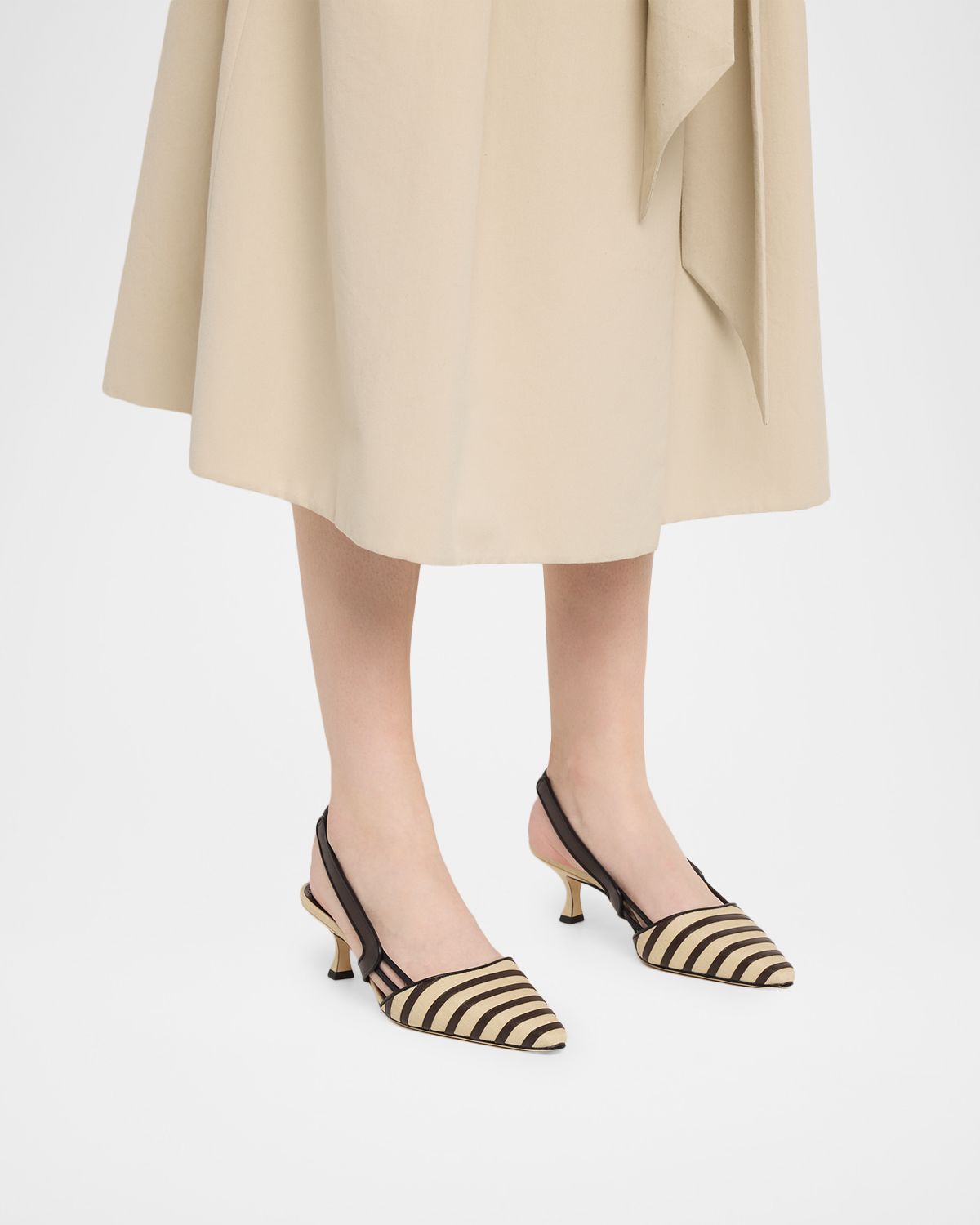 Manolo Blahnik 50mm Pelas Striped Linen Slingback Pumps