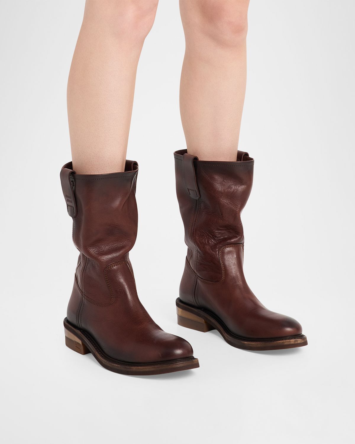 Miu Miu Foule Leather Mid-Calf Boots
