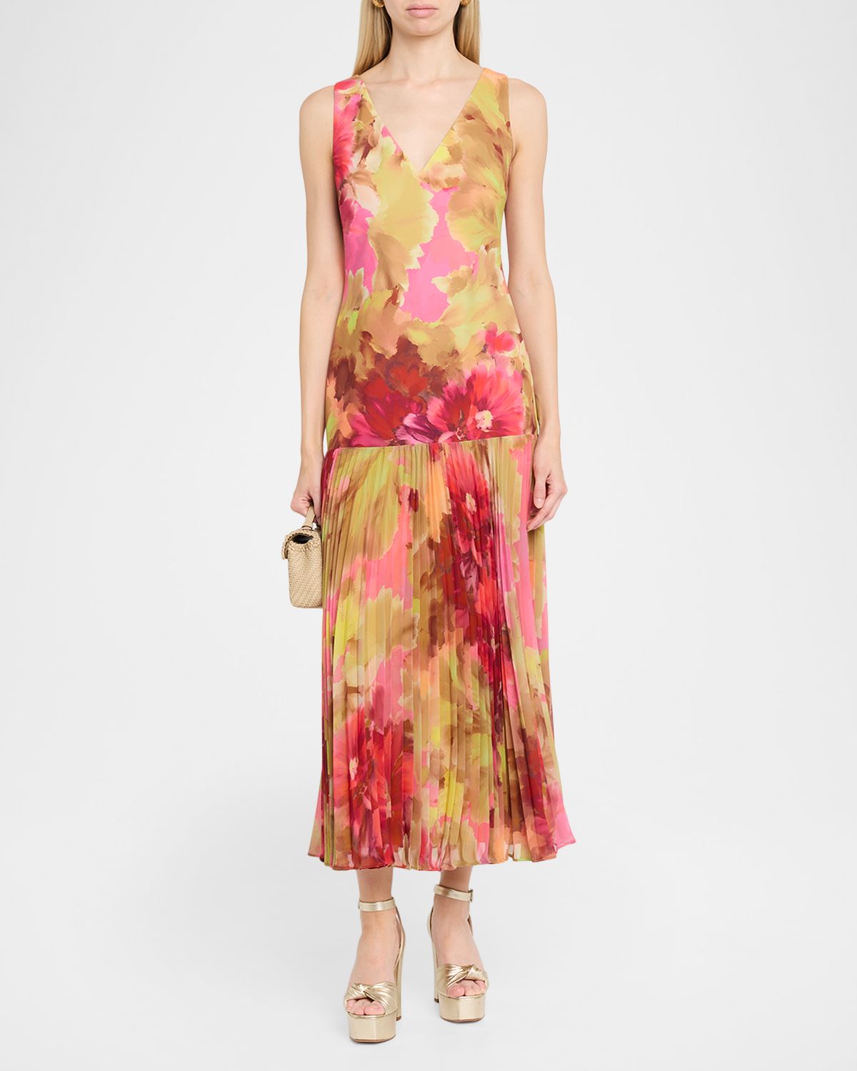 Badgley Mischka Floral-Print Drop Waist Midi Dress