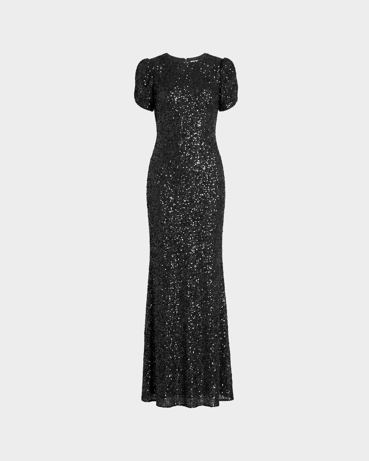 Mac Duggal Beaded Mesh Short-Sleeve Gown