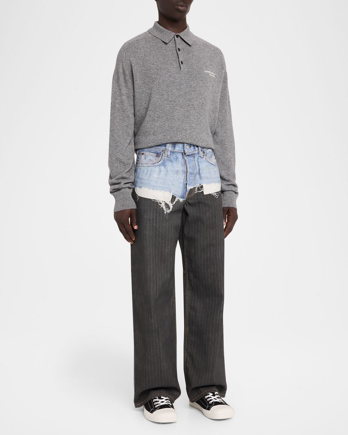 Acne Studios Men 's Mixed-Media Denim Pinstripe Relaxed Jeans