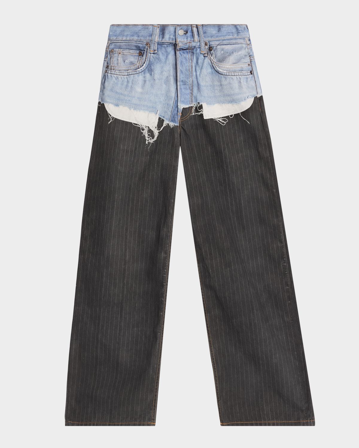 Acne Studios Men 's Mixed-Media Denim Pinstripe Relaxed Jeans