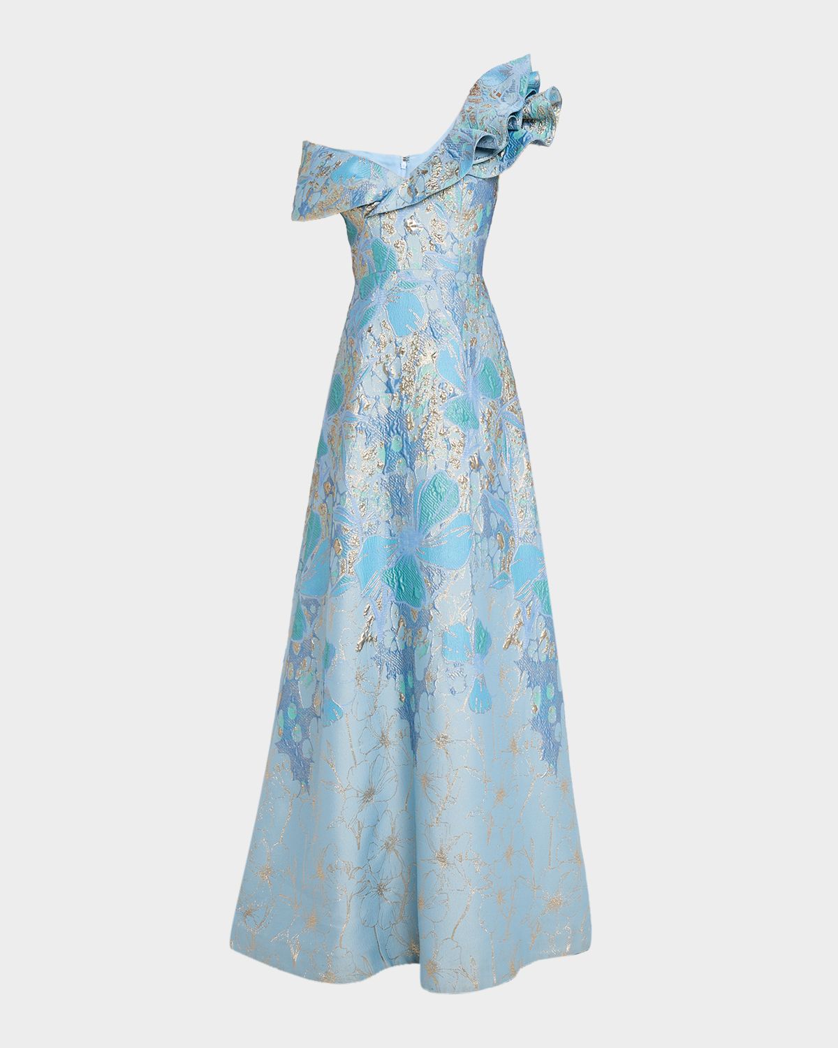 Rickie Freeman for Teri Jon One-Shoulder Metallic Jacquard Gown | Thumbnail 6