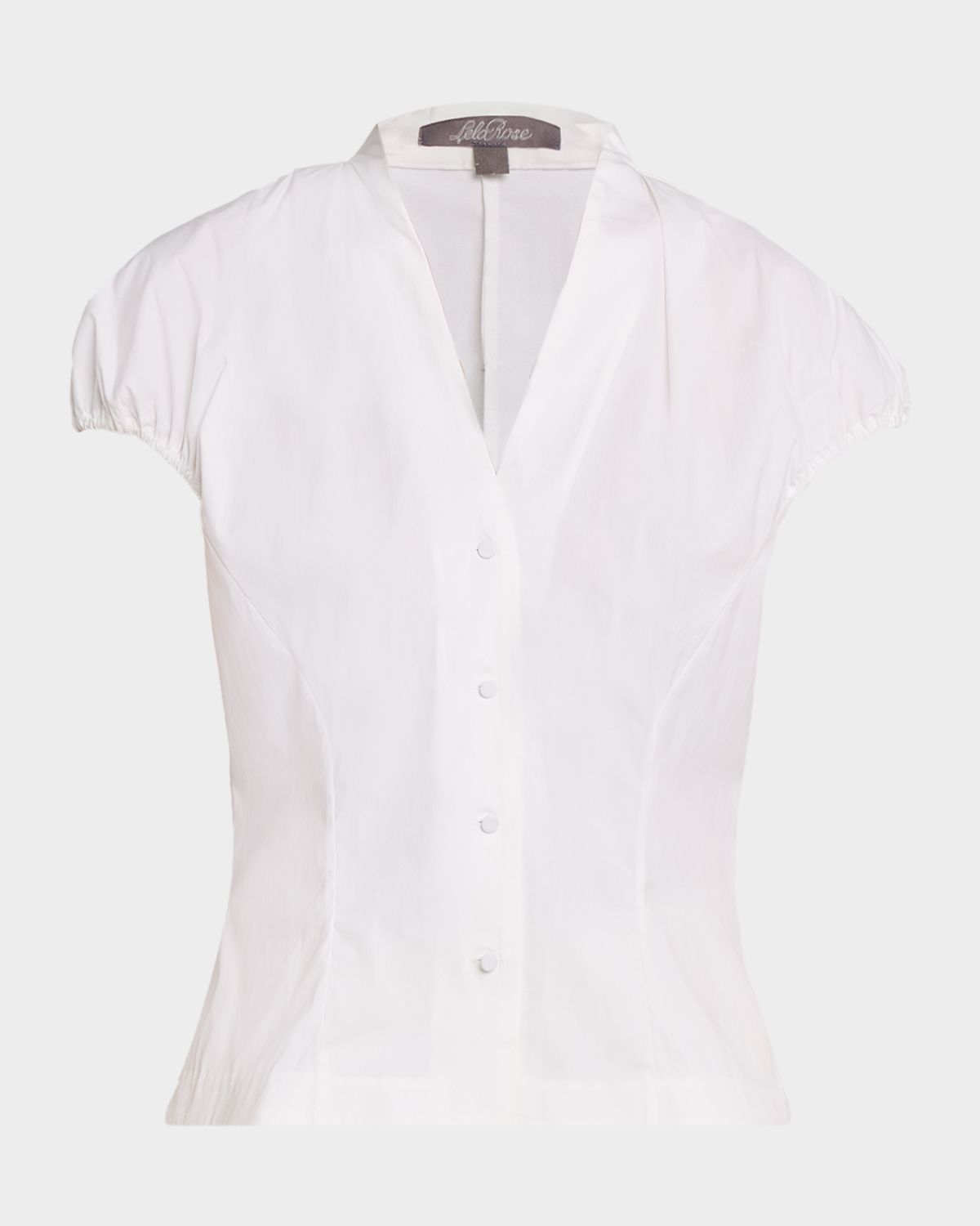 Lela Rose V-Neck Cotton Poplin Button-Down Shirt
