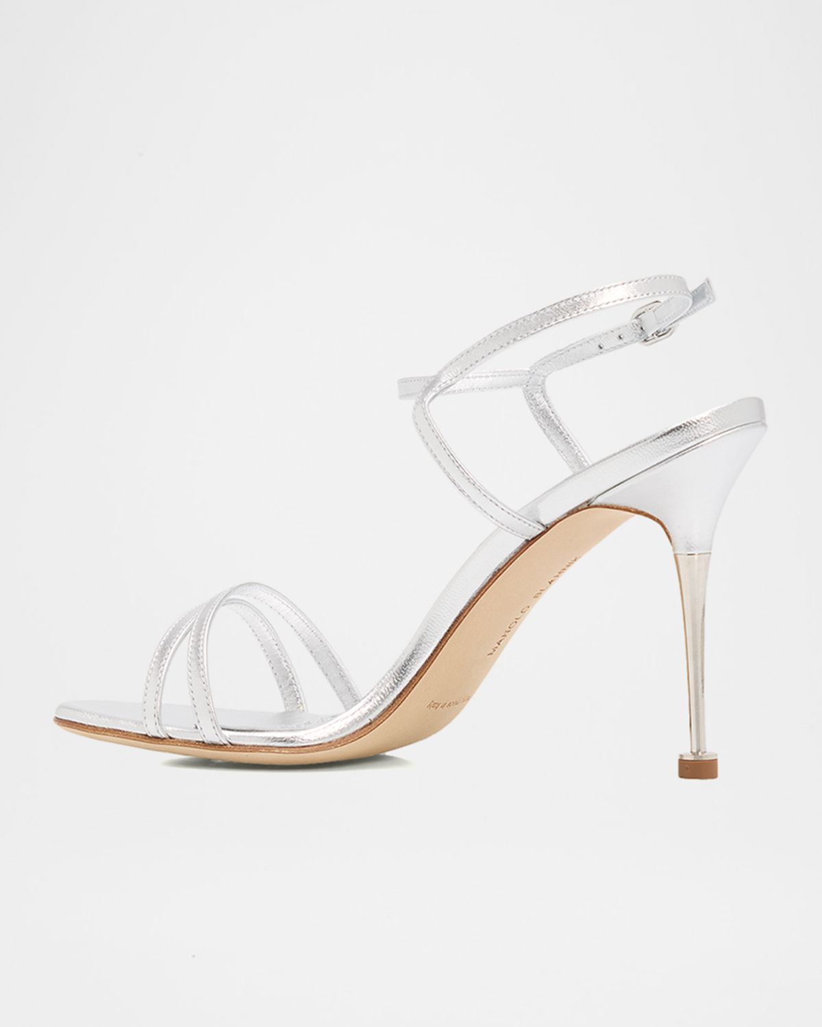 Manolo Blahnik 100mm Ciagapla Metallic Leather Sandals