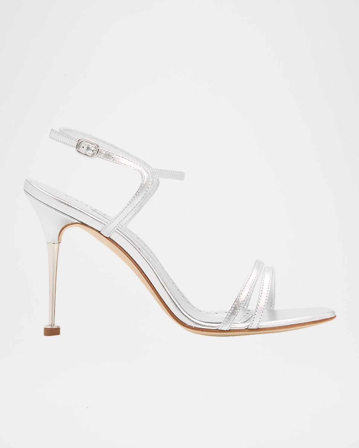 Manolo Blahnik 100mm Ciagapla Metallic Leather Sandals