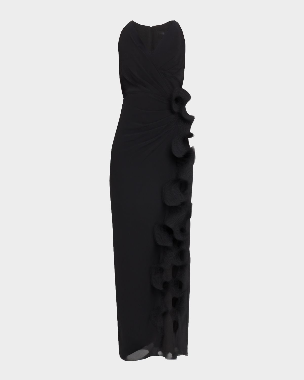 Badgley Mischka Ruffle-Trim Georgette Column Gown