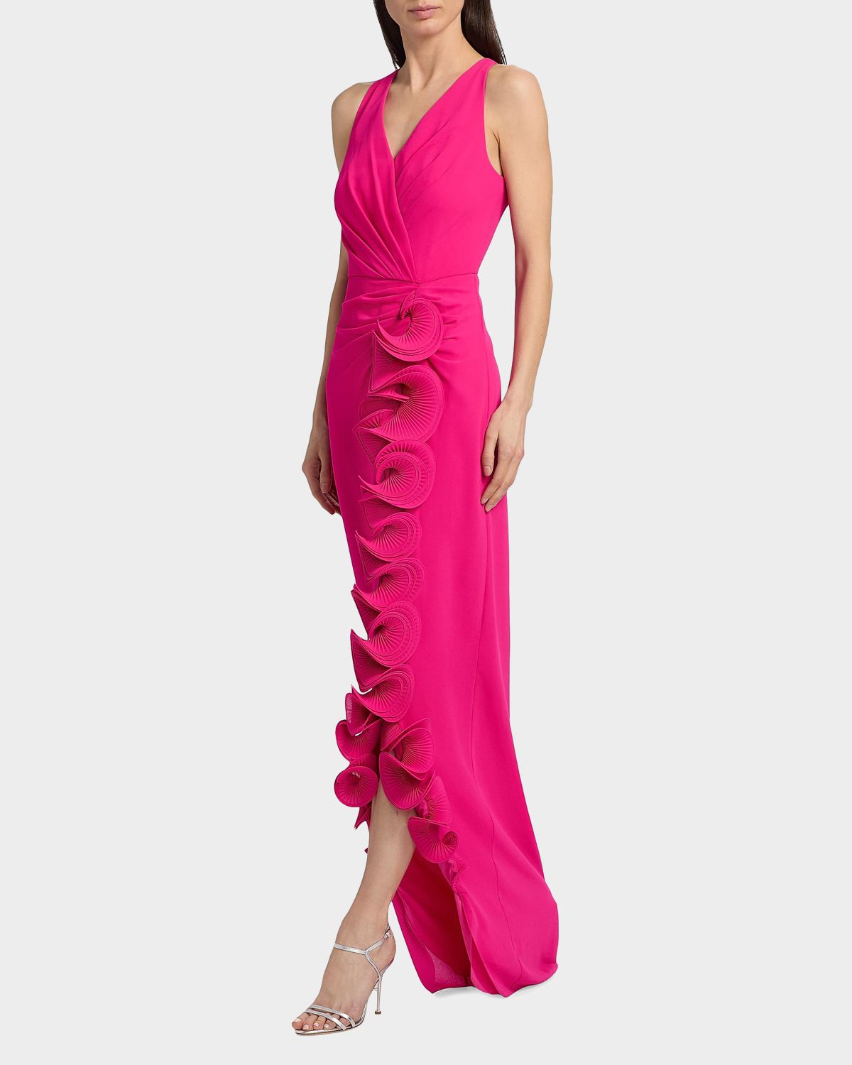 Badgley Mischka Ruffle-Trim Georgette Column Gown | Thumbnail 7 Badgley Mischka Ruffle-Trim Georgette Column Gown | Thumbnail 7