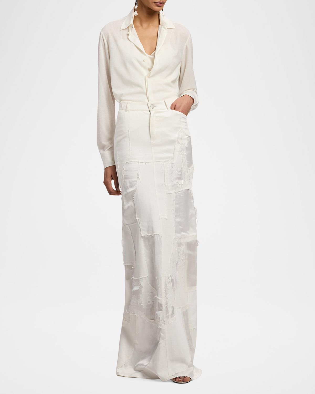 Ralph Lauren Collection Natallia Denim Patchwork Maxi Skirt