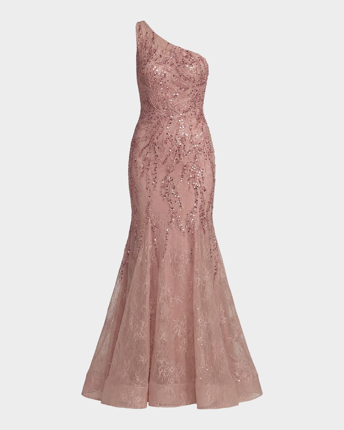 Mac Duggal One-Shoulder Beaded Lace Mermaid Gown