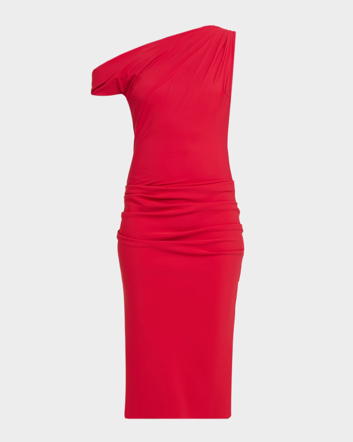 Chiara Boni La Petite Robe Adial Ruched One-Shoulder Midi Sheath Dress