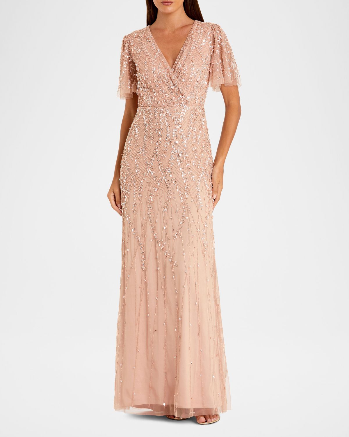 Mac Duggal Petite Embellished Flutter-Sleeve Column Gown | Thumbnail 4