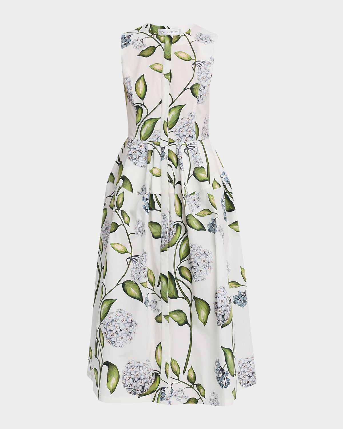 Oscar de la Renta Sleeveless Porcelain Flower Cotton Midi Dress