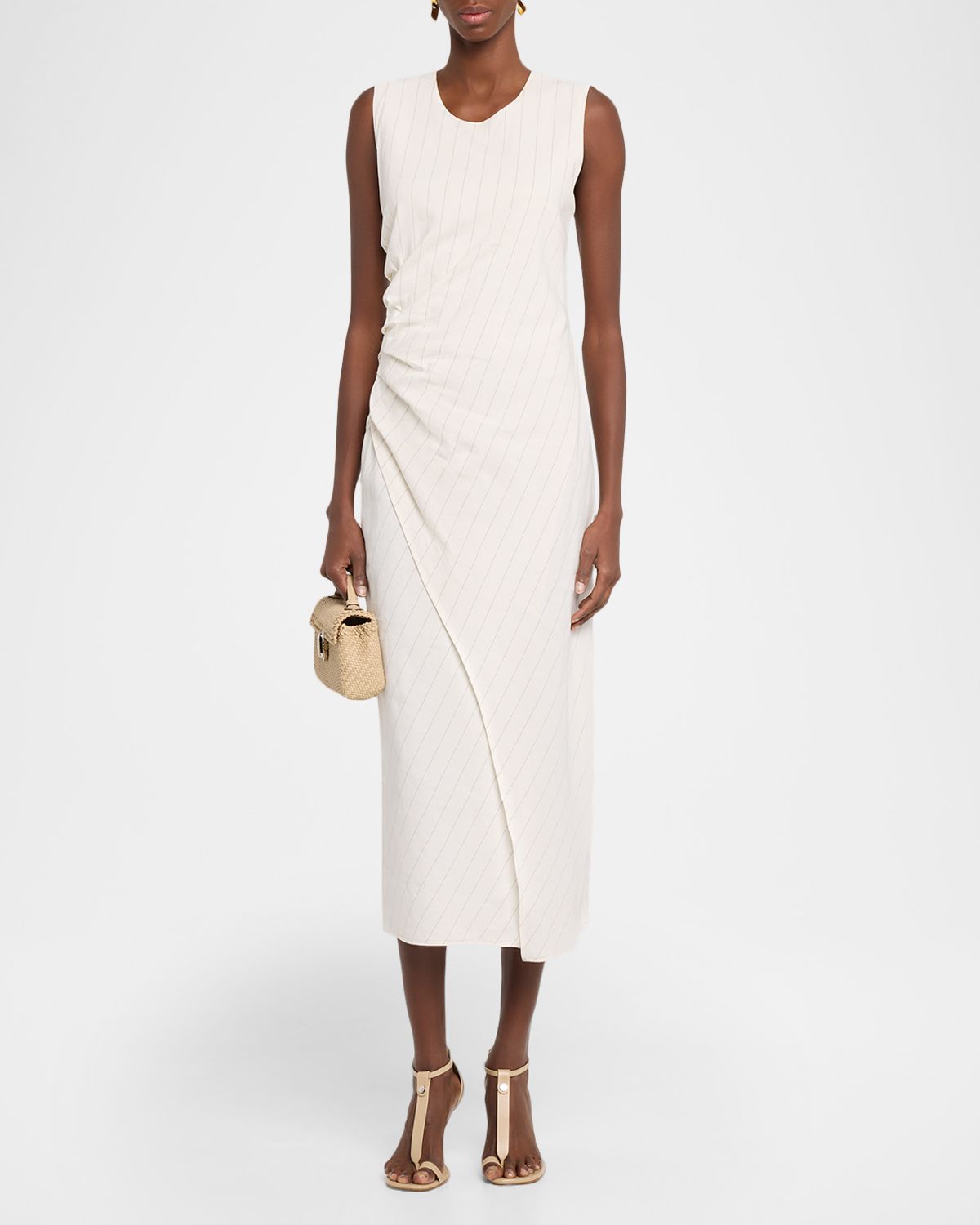 A.L.C. Caroline Pinstripe Linen-Blend Tank Dress