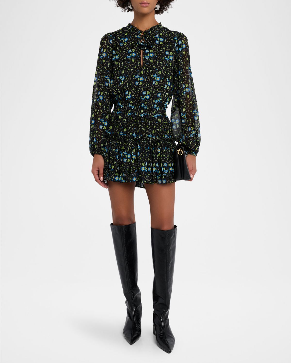 MISA Los Angeles Lorena Morning Glory Lattice Chiffon Mini Dress