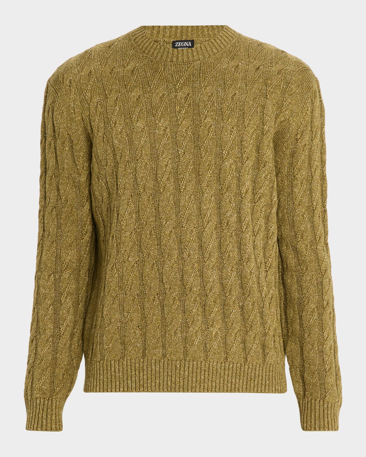 ZEGNA Men 's Cable-Knit Melange Cashmere-Blend Crewneck Sweater