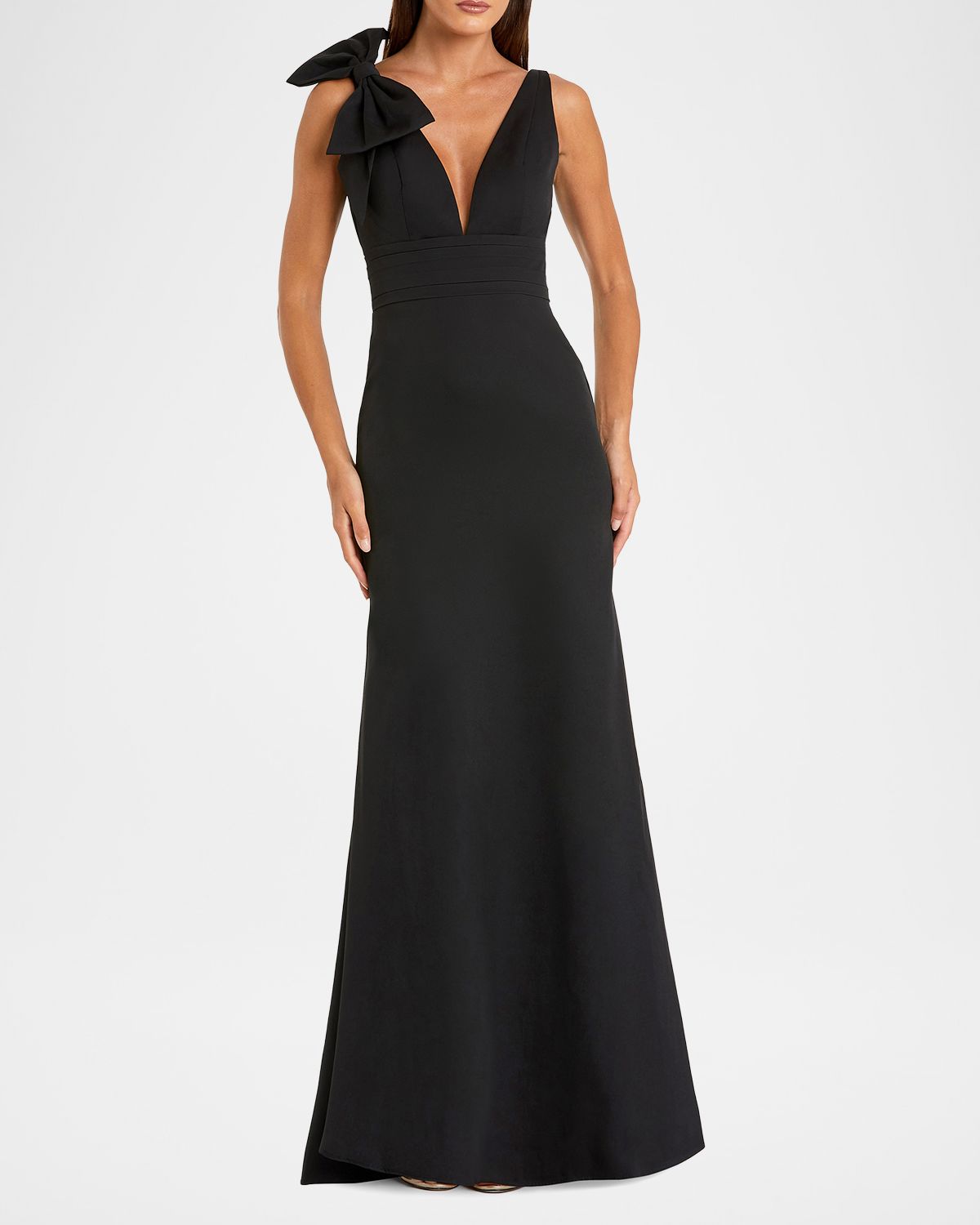 Mac Duggal Plunging Crepe Mermaid Gown
