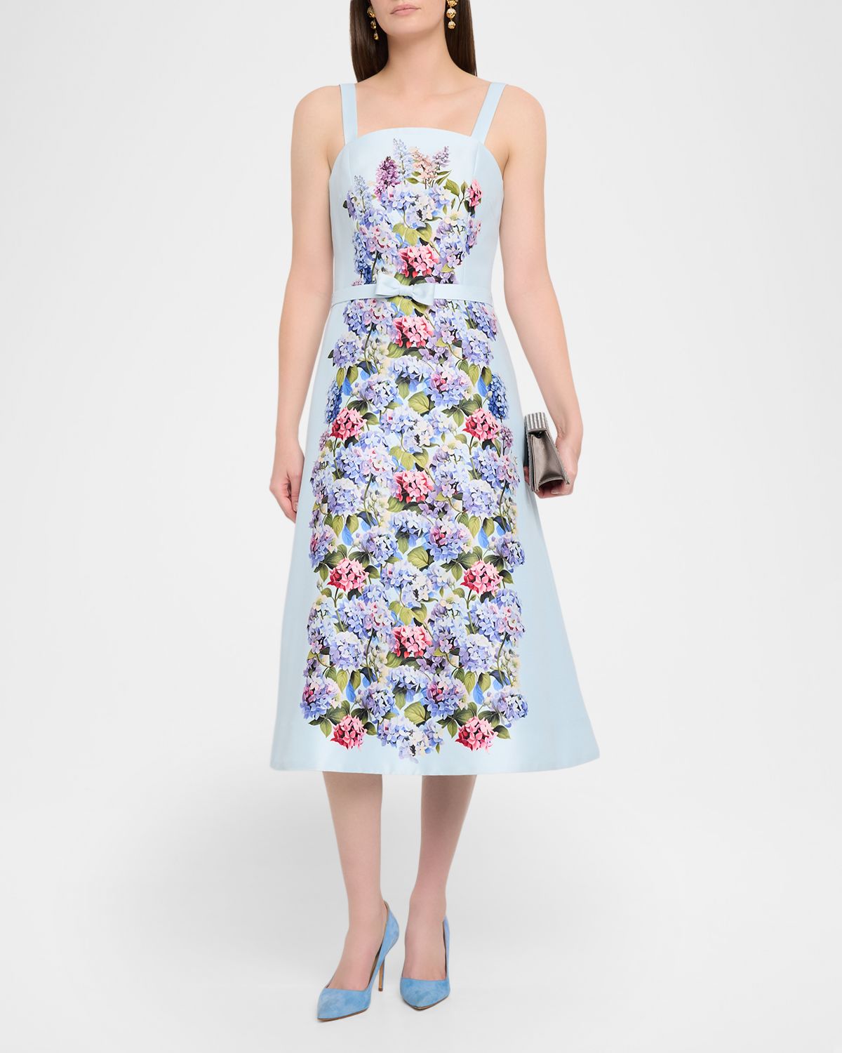 Rickie Freeman for Teri Jon Sleeveless Floral-Print Mikado Midi Dress