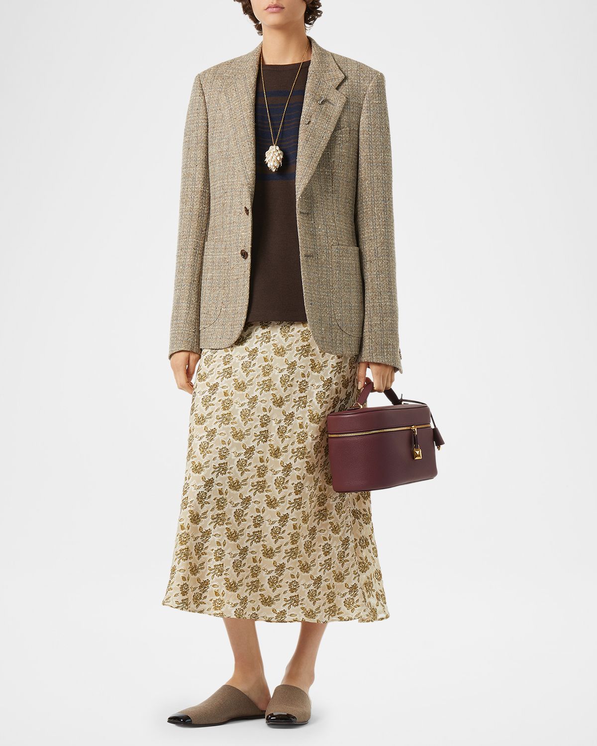Loro Piana Simona Floral Silk Fil Coupé Midi Skirt