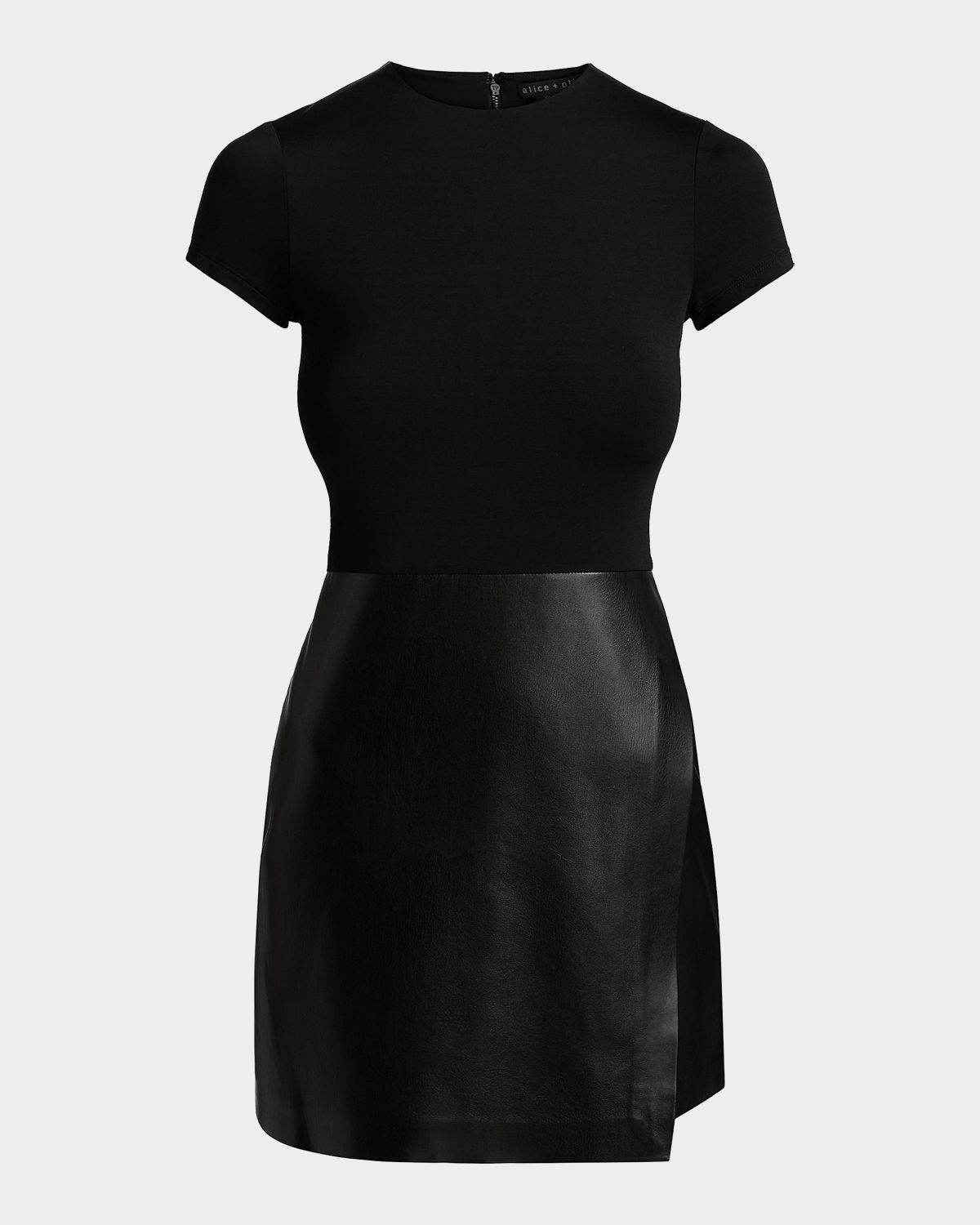 ALICE + OLIVIA Sabine Mixed-Media Short-Sleeve Minidress
