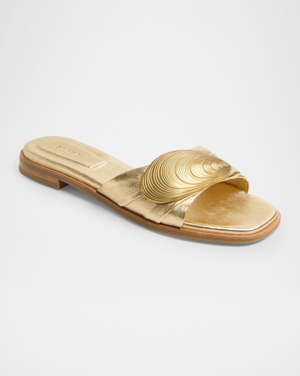 SIMKHAI Gigi Oyster Metallic Leather Slide Sandals