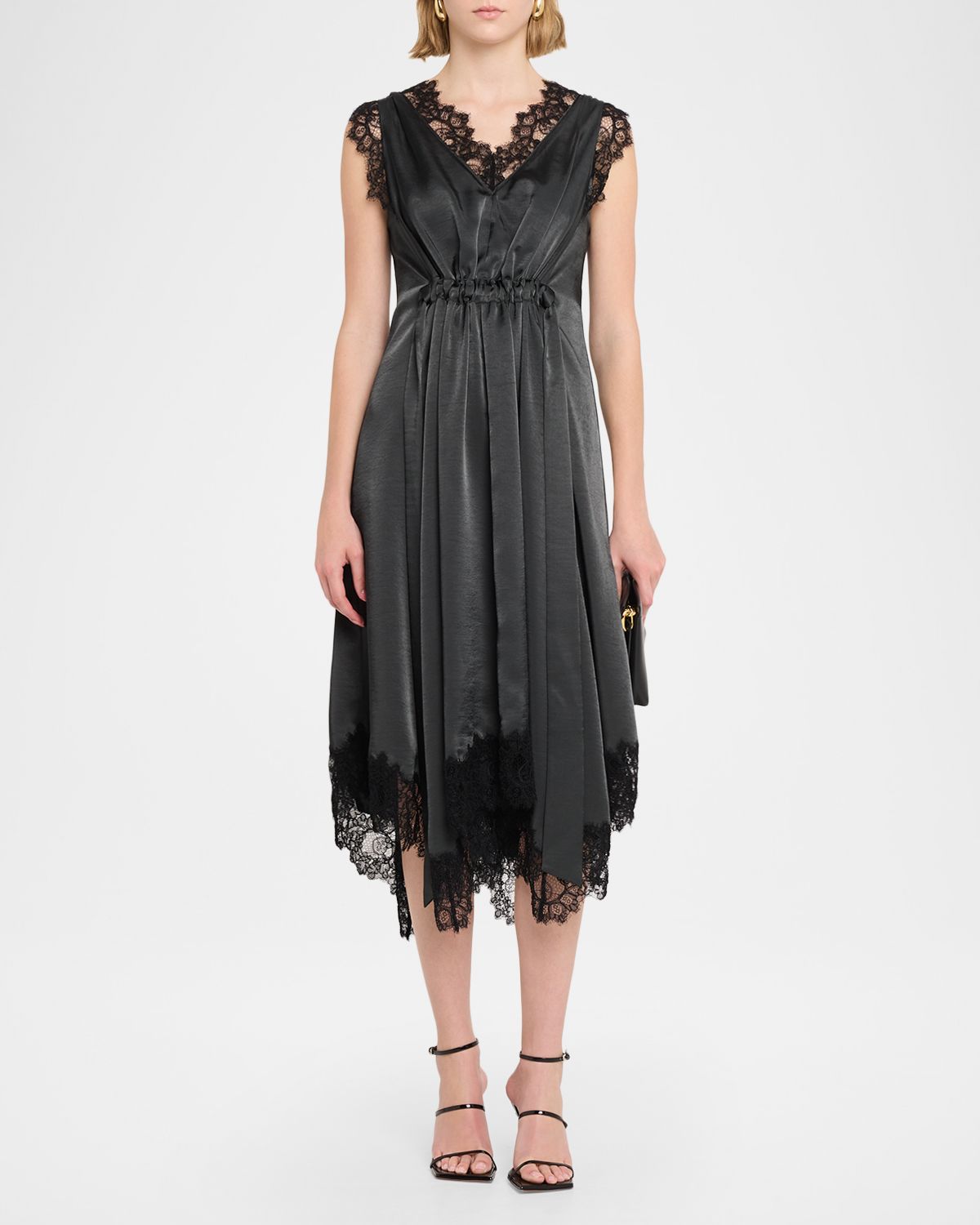 3.1 Phillip Lim V-Neck Lace-Trim Satin Midi Dress
