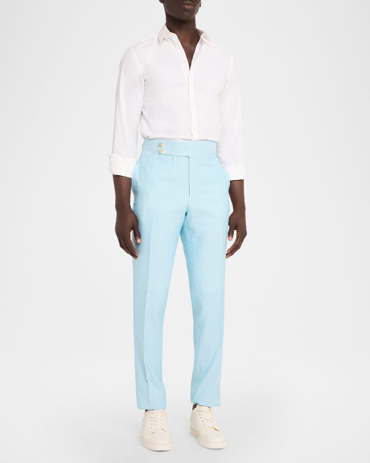 Isaia Pinstripe Seersucker Mid-Rise Straight-Leg Pants