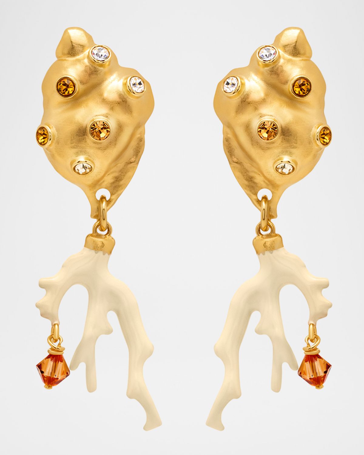 Oscar de la Renta Seashell and Coral Clip-On Earrings