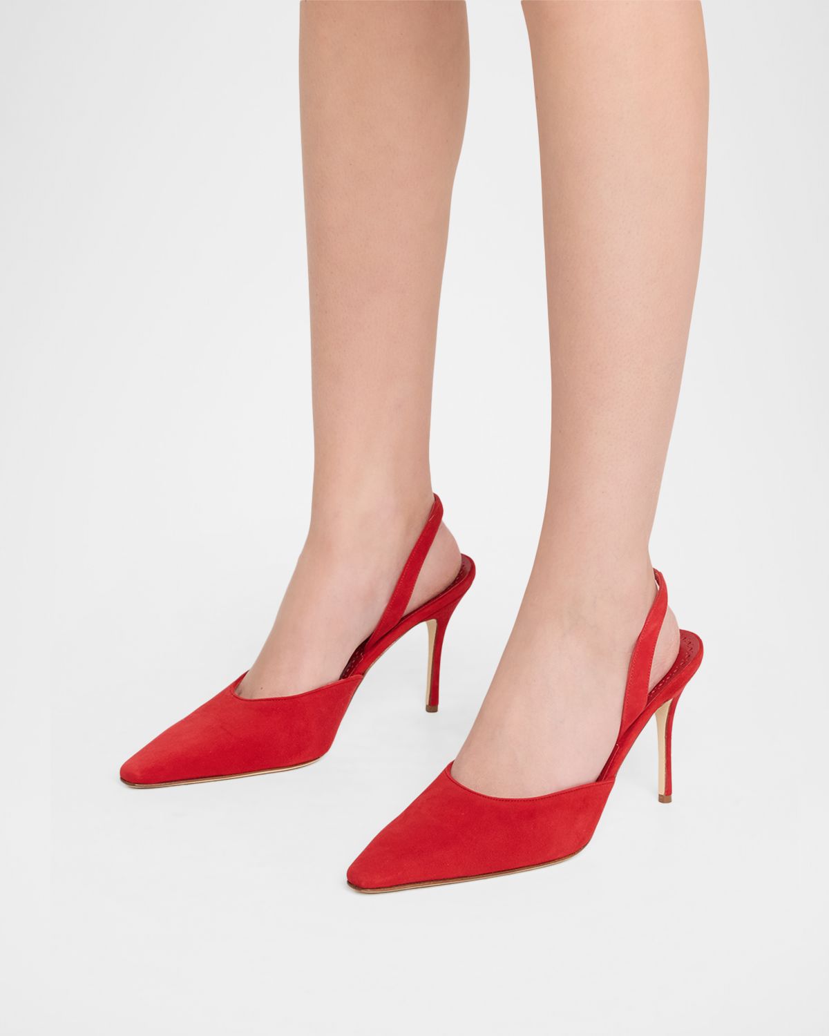 Manolo Blahnik 90mm Borelapla Suede Slingback Pumps