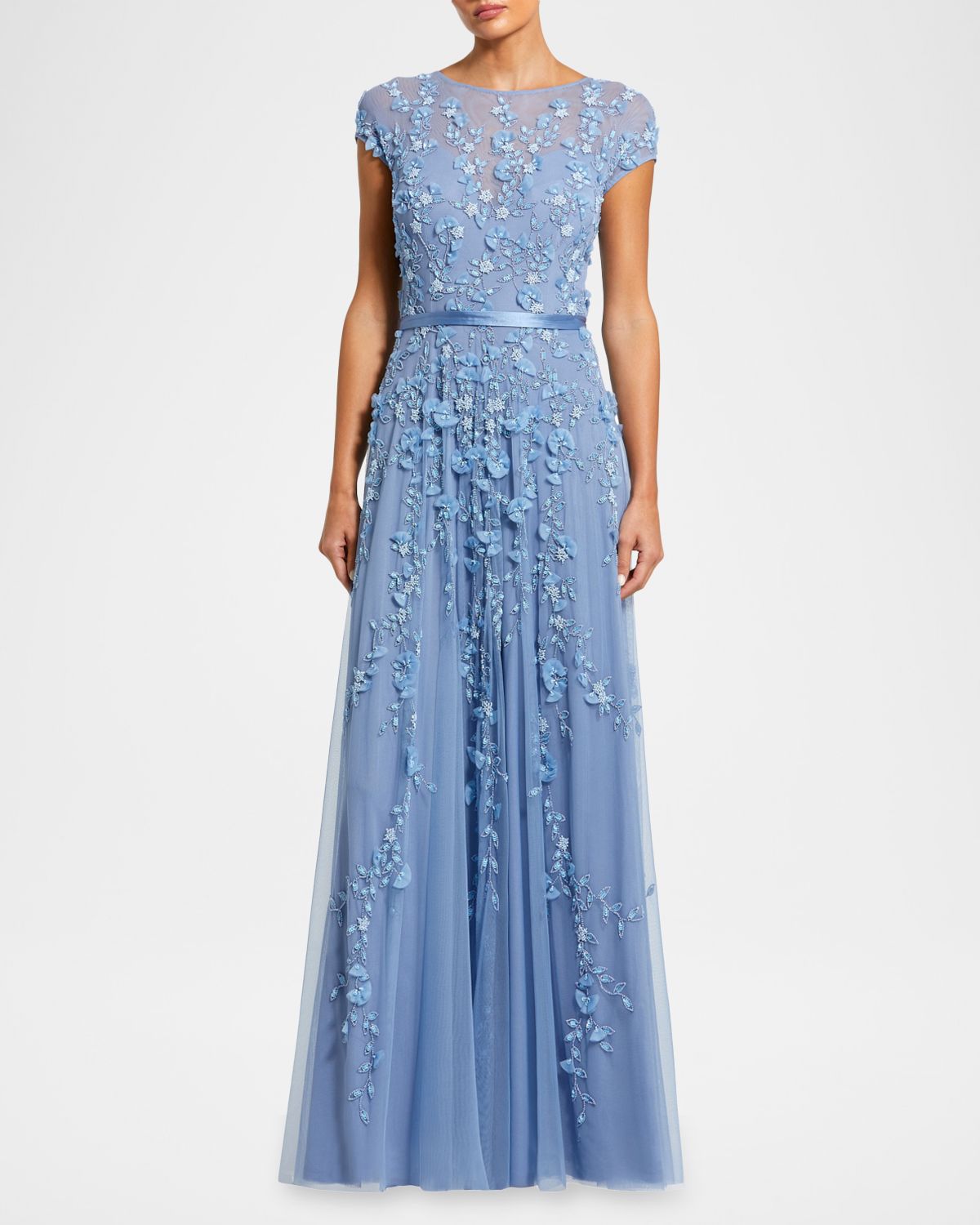 Mac Duggal Petite Floral Applique Cap-Sleeve A-Line Gown | Thumbnail 4