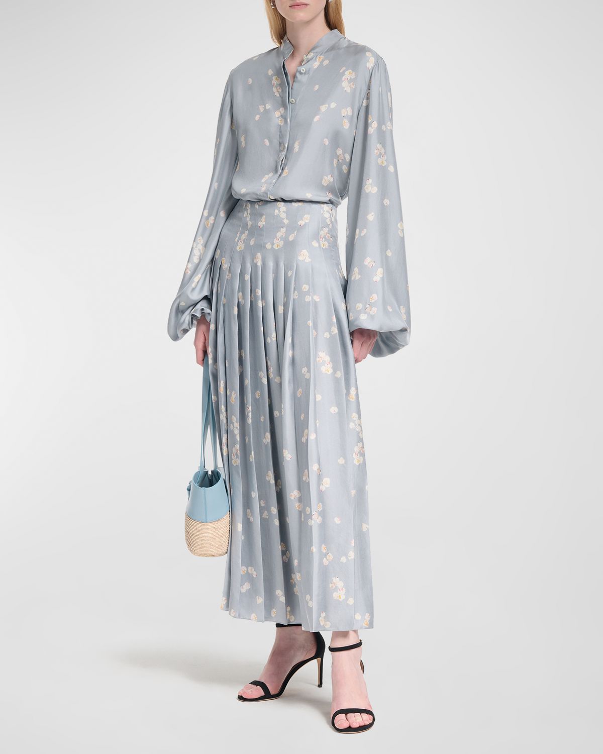 Altuzarra Monti Pleated Floral Satin Skirt