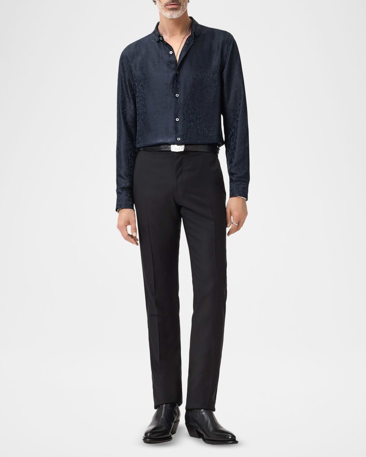 John Varvatos Men 's Orchard Jacquard Silk-Blend Slim Sport Shirt | Thumbnail 2 John Varvatos Men 's Orchard Jacquard Silk-Blend Slim Sport Shirt | Thumbnail 2