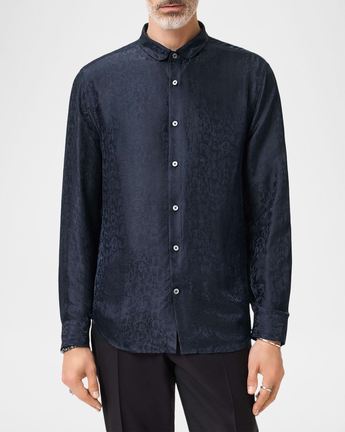 John Varvatos Men 's Orchard Jacquard Silk-Blend Slim Sport Shirt | Thumbnail 4 John Varvatos Men 's Orchard Jacquard Silk-Blend Slim Sport Shirt | Thumbnail 4