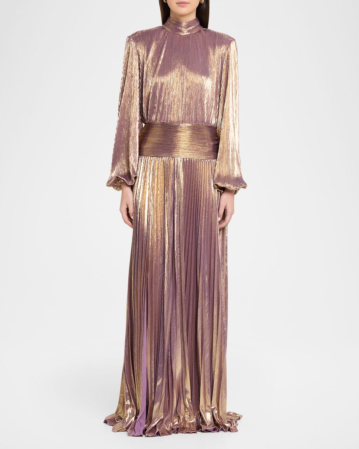 Retrofete Brienne Long-Sleeve Lamé Gown