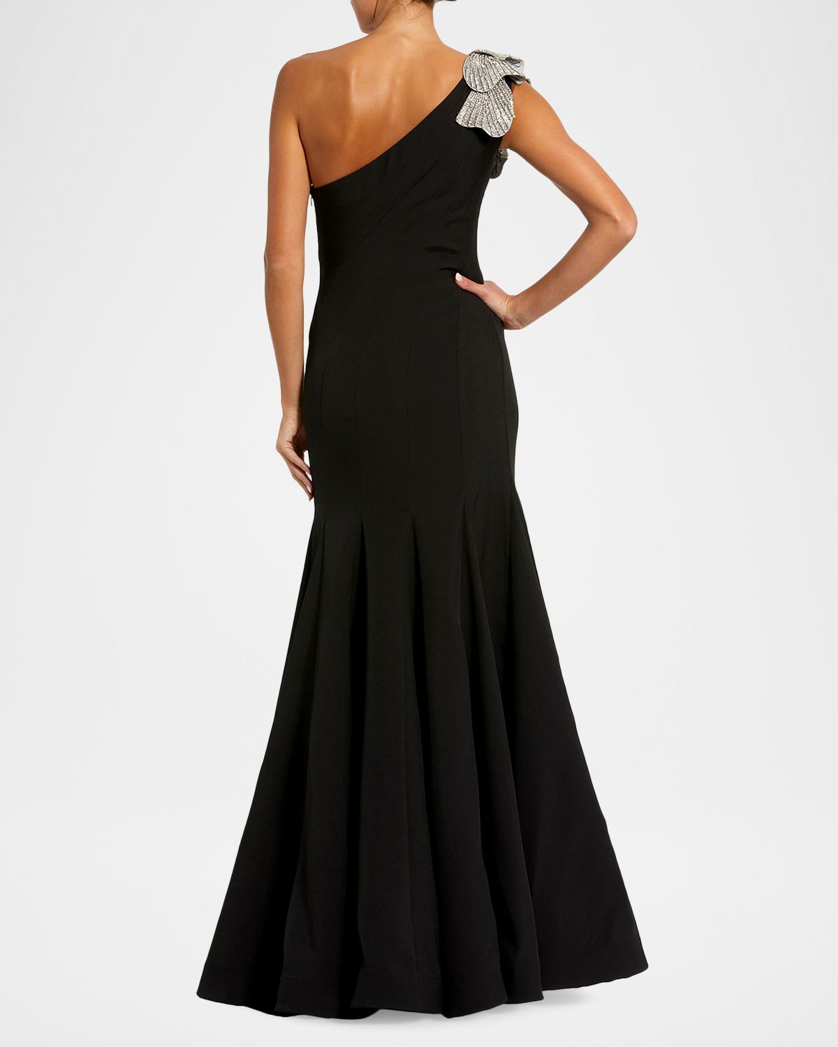 Mac Duggal Petite One-Shoulder Trumpet Gown w/ Crystal Flower | Thumbnail 3