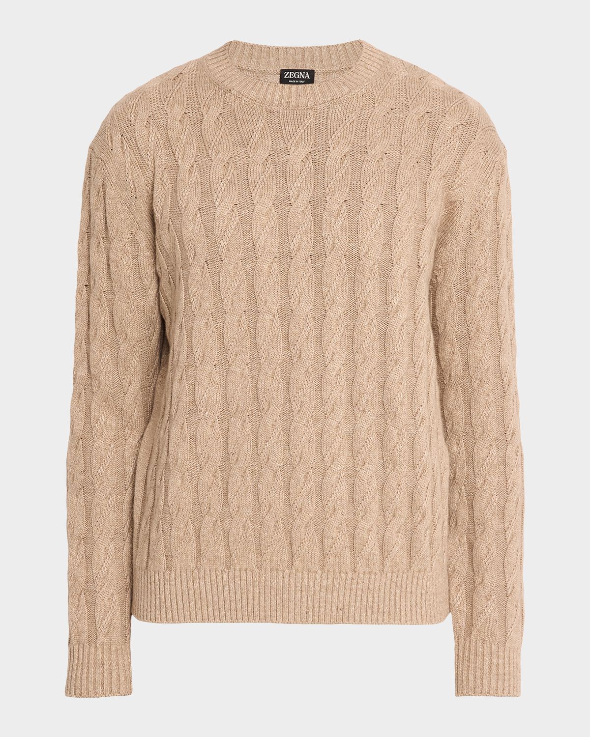 ZEGNA Men 's Beige Melange Cable-Knit Crewneck Sweater