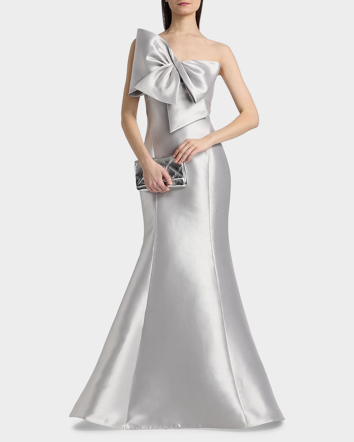 Amsale Metallic Satin Bow Mermaid Gown