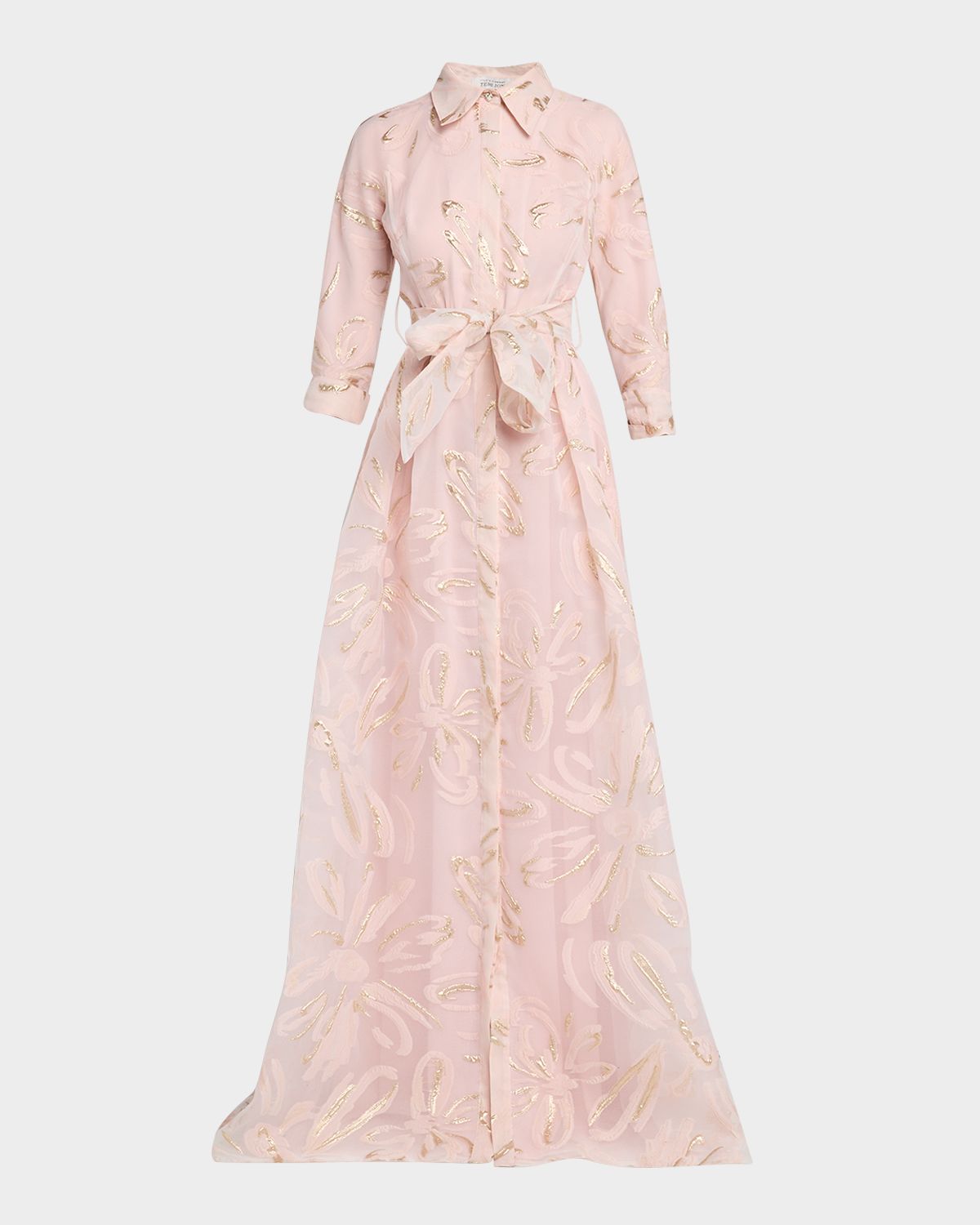 Rickie Freeman for Teri Jon Metallic Organza Jacquard Shirt Gown | Thumbnail 6