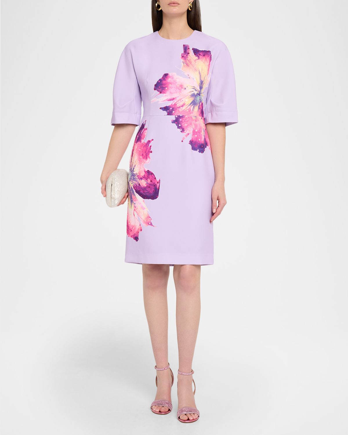 Rickie Freeman for Teri Jon Floral-Print Crepe Column Dress
