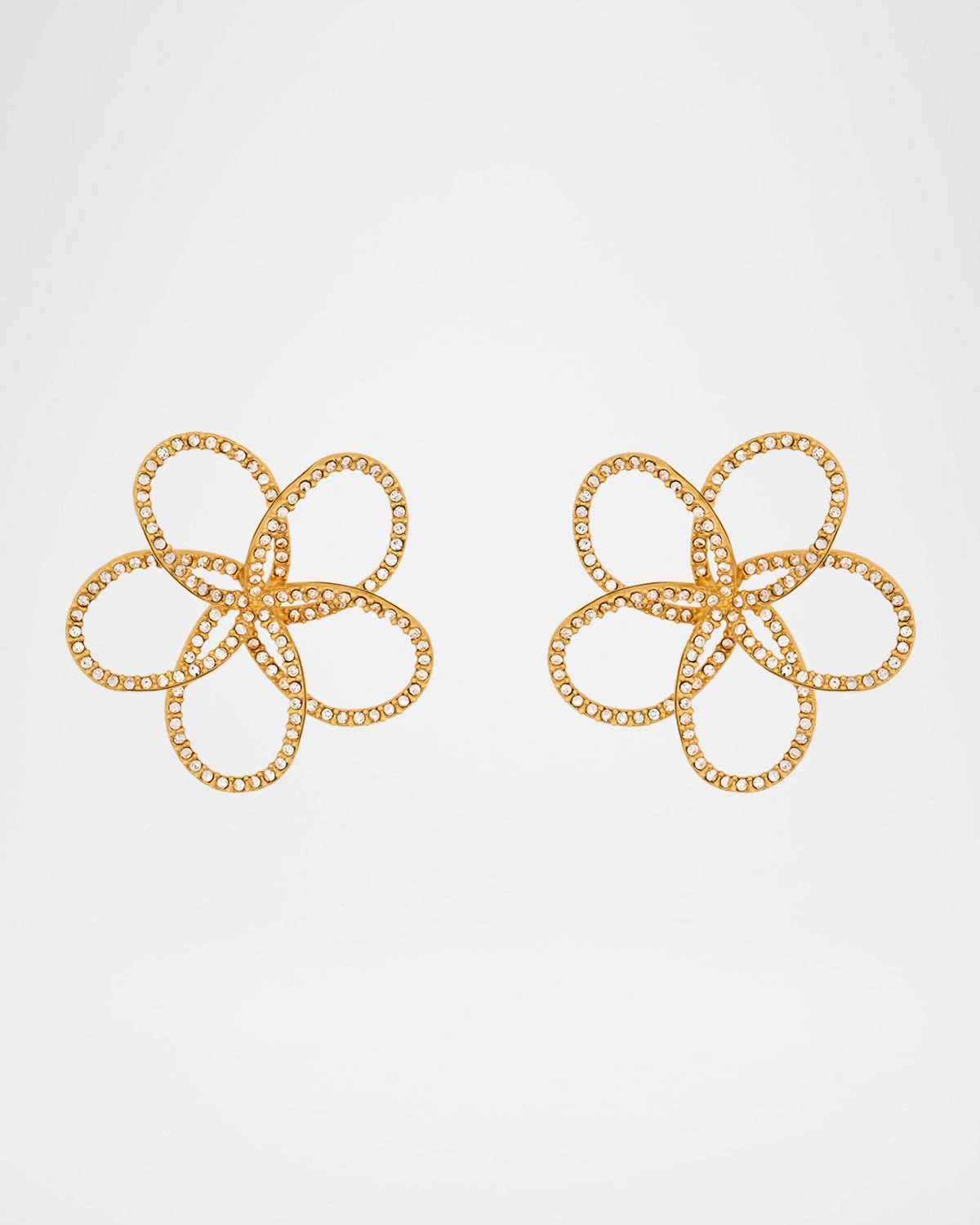 Oscar de la Renta Flower Rhinestone Chain-Link Earrings